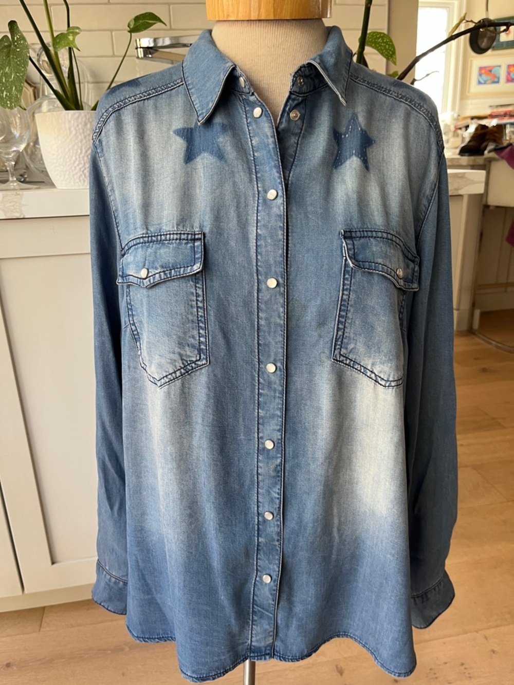 Marc Aurel 100% Lyocel snap front Star-Accent Button-Front Denim Colour Shirt
